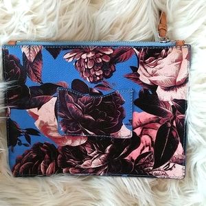 Banana Republic Blue/Brown Floral Zipper Pouch Clutch